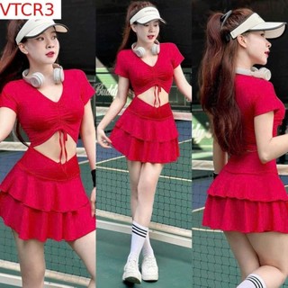 Bộ tập thể thao nữ chân váy tầng áo rút,chất thun dùng gym, yoga, aerobic, pickleball, tennis ...