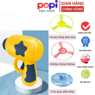 ```Bộ Đồ Chơi Súng Bắn Chong Chóng Phát Sáng & Con Quay POPITOYS - Giúp Bé Khám Phá Thế Giới Vui Nhộn```