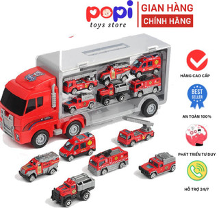 Bộ Xe Tải Mô Hình Hợp Kim - Xe Mini Đa Năng 6 Chiếc Cứu Hỏa, Cảnh Sát, Xây Dựng, Quân Đội | POPITOYS