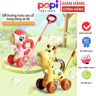 Máy Thổi Bong Bóng Hươu Hoạt Hình 2 Trong 1 Xe Đẩy Kèm Nhạc & Đèn, Đồ Chơi An Toàn & Vui Chơi Ngoài Trời Cho Trẻ Em