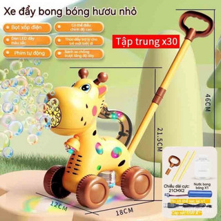 Máy Thổi Bong Bóng Hươu Hoạt Hình 2 Trong 1 Xe Đẩy Kèm Nhạc & Đèn, Đồ Chơi An Toàn & Vui Chơi Ngoài Trời Cho Trẻ Em