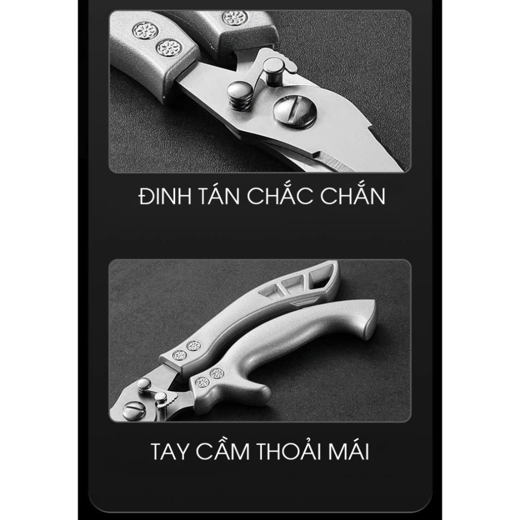 Kéo cắt đa năng có trợ lực, kéo cắt gà đa năng thép không gỉ siêu bền có khóa an toàn cho trẻ nhỏ