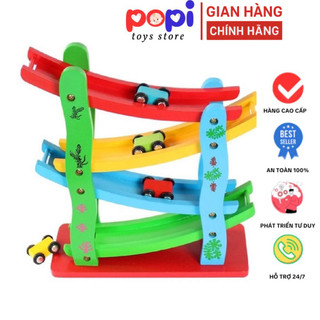 Bộ Cầu Trượt Mini 4 Tầng Kèm 4 Xe Đua – Đồ Chơi Vận Động An Toàn cho Bé Từ 1 Tuổi – Gỗ Cao Cấp Chất Lượng cao
