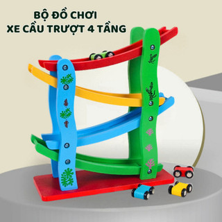 Bộ Cầu Trượt Mini 4 Tầng Kèm 4 Xe Đua – Đồ Chơi Vận Động An Toàn cho Bé Từ 1 Tuổi – Gỗ Cao Cấp Chất Lượng cao