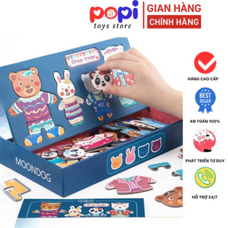 Bộ Đồ Chơi Lắp Ráp Ghép Hình Thay Trang Phục Gia Đình Gấu Nam Châm cho Bé Sáng Tạo - POPITOYS