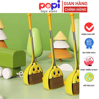 Bộ Chổi Quét Nhà Dễ Thương Hình Vịt Vàng Cho Bé Kèm Hót Rác - Tháo Lắp Dễ Dàng, Cất Gọn - POPITOYS