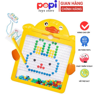 Bảng Vẽ Từ Tính Nam Châm Cho Trẻ Em - Bộ Đồ Chơi Gồm Nút Hạt Tròn, Bút Và Mẫu Hình Vịt, Gấu - POPITOYS