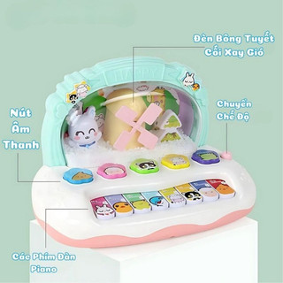 Đồ Chơi Đàn Piano Cối Xay Gió Bông Tuyết Chạy Pin Phát Nhạc Có Đèn LED Âm Thanh Sống Động Dành Cho Bé - Quà Tặng Trẻ Em
