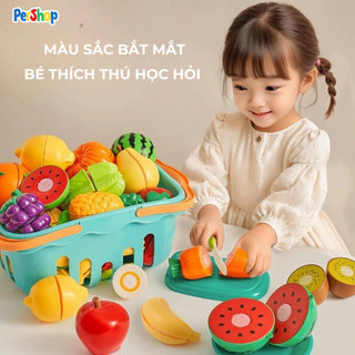 Đồ Chơi Cắt Hoa Quả và Rau Củ Bằng Nhựa ABS An Toàn Dành Cho Trẻ - Bộ Giỏ Cắt Trái Cây POPITOYS