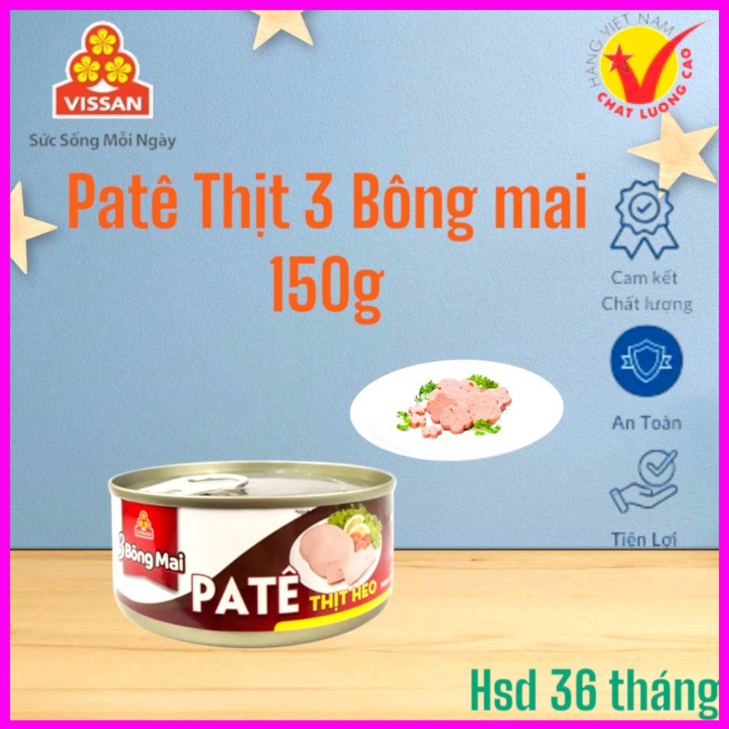 [Combo 5 Hộp] Patê Thịt 3 Bông Mai Vissan 150g – Chính Hãng Date 2028, HSD 36 Tháng, Tiện Lợi