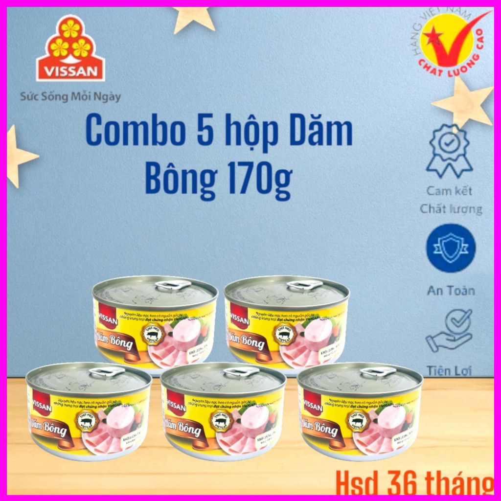 [Combo 5 Hộp] Dăm Bông Vissan 170g – Chính Hãng Date 2028, HSD 36 Tháng, Ăn Liền Tiện Lợi
