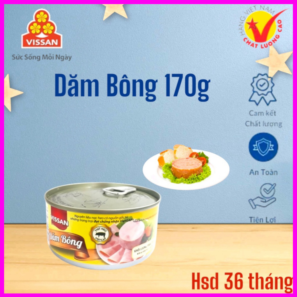 [Combo 5 Hộp] Dăm Bông Vissan 170g – Chính Hãng Date 2028, HSD 36 Tháng, Ăn Liền Tiện Lợi