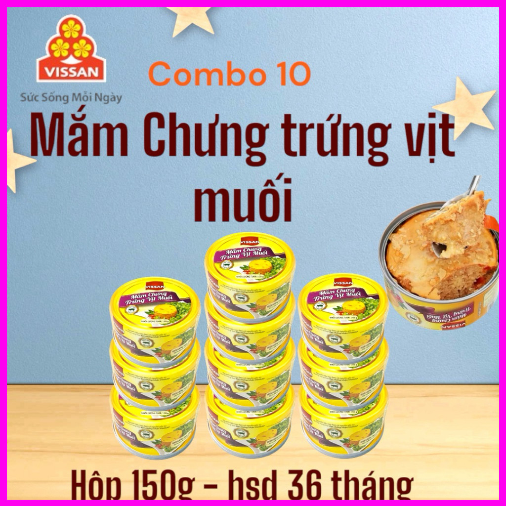 [Combo 10 Hộp] Mắm Chưng Trứng Vịt Muối Vissan 150g – Chính Hãng Date 2028, HSD 36 Tháng, Ăn Liền