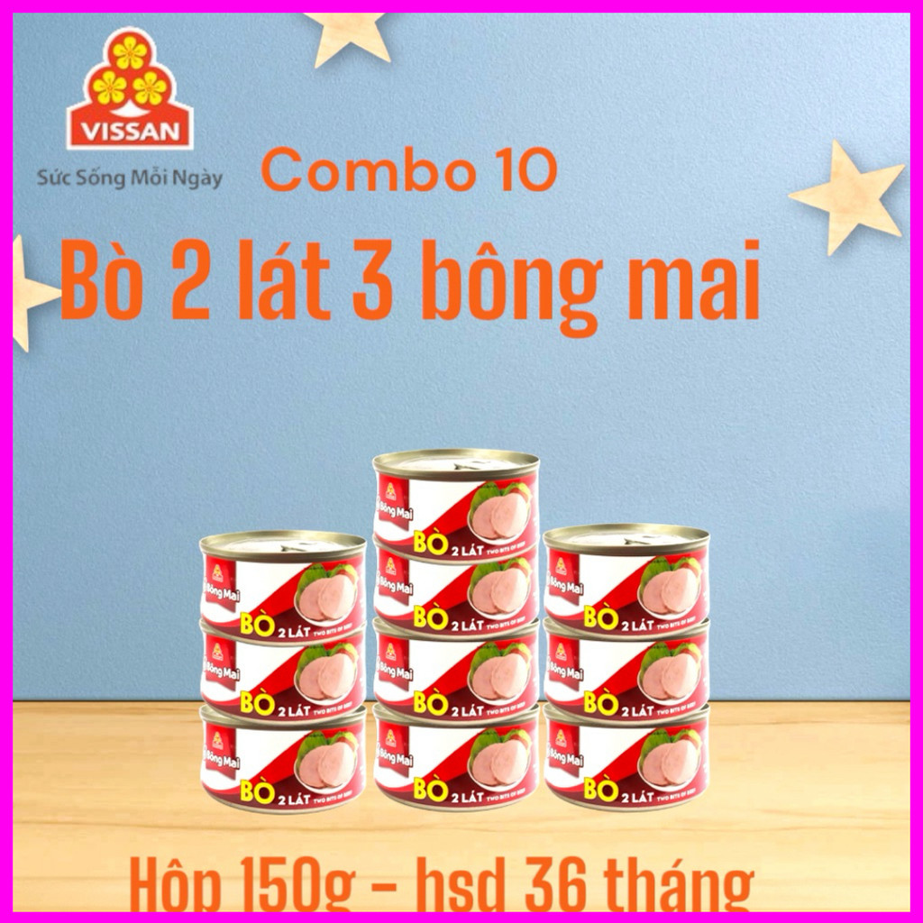 [ COMBO 10 HỘP ] Bò 2 Lát 3 Bông Mai Vissan – Chính Hãng Date 2029, HSD 36 Tháng, Ăn Liền Tiện Lợi
