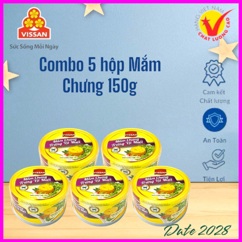 [Combo 5 Hộp] Mắm Chưng Trứng Vịt Muối Vissan 150g – Chính Hãng Date 2028, HSD 36 Tháng, Ăn Liền Tiện Lợi