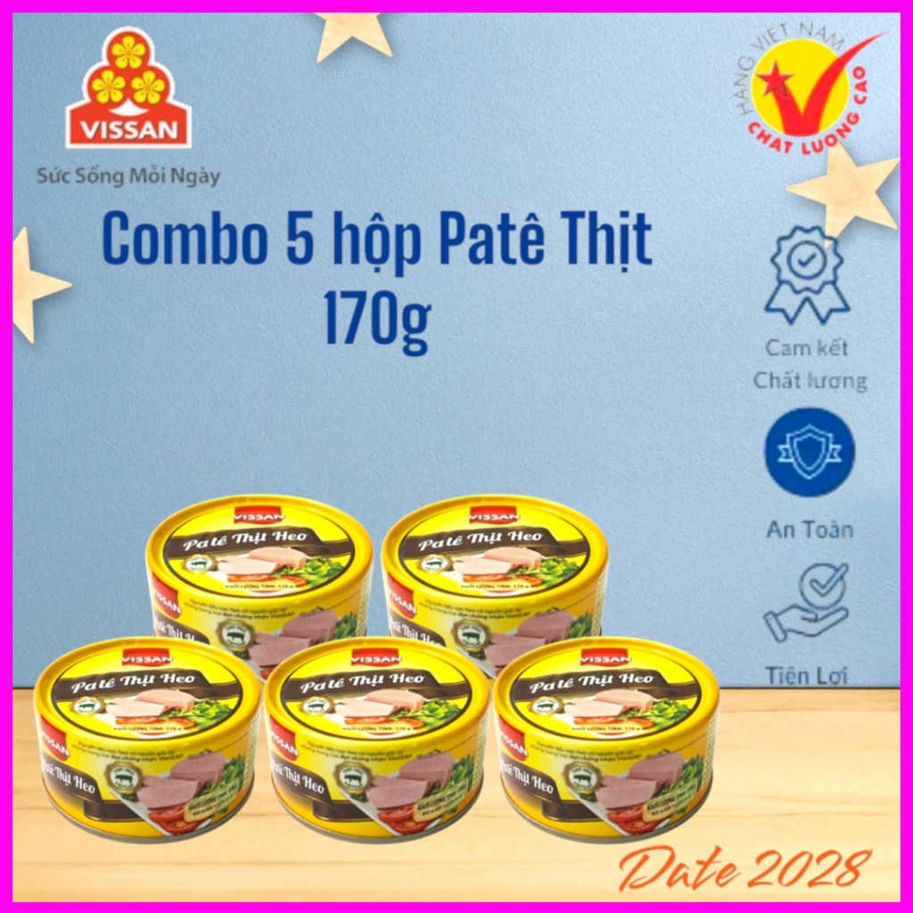 [Combo 5 Hộp] Patê Thịt Heo Vissan Lonin 170g – Chính Hãng Date 2029 Ăn Liền Tiện Lợi