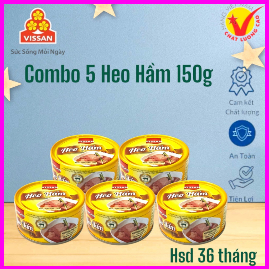 [Combo 5 Hộp] Heo Hầm Vissan 150g – Chính Hãng Date 2029, HSD 36 Tháng, Ăn Liền Tiện Lợi