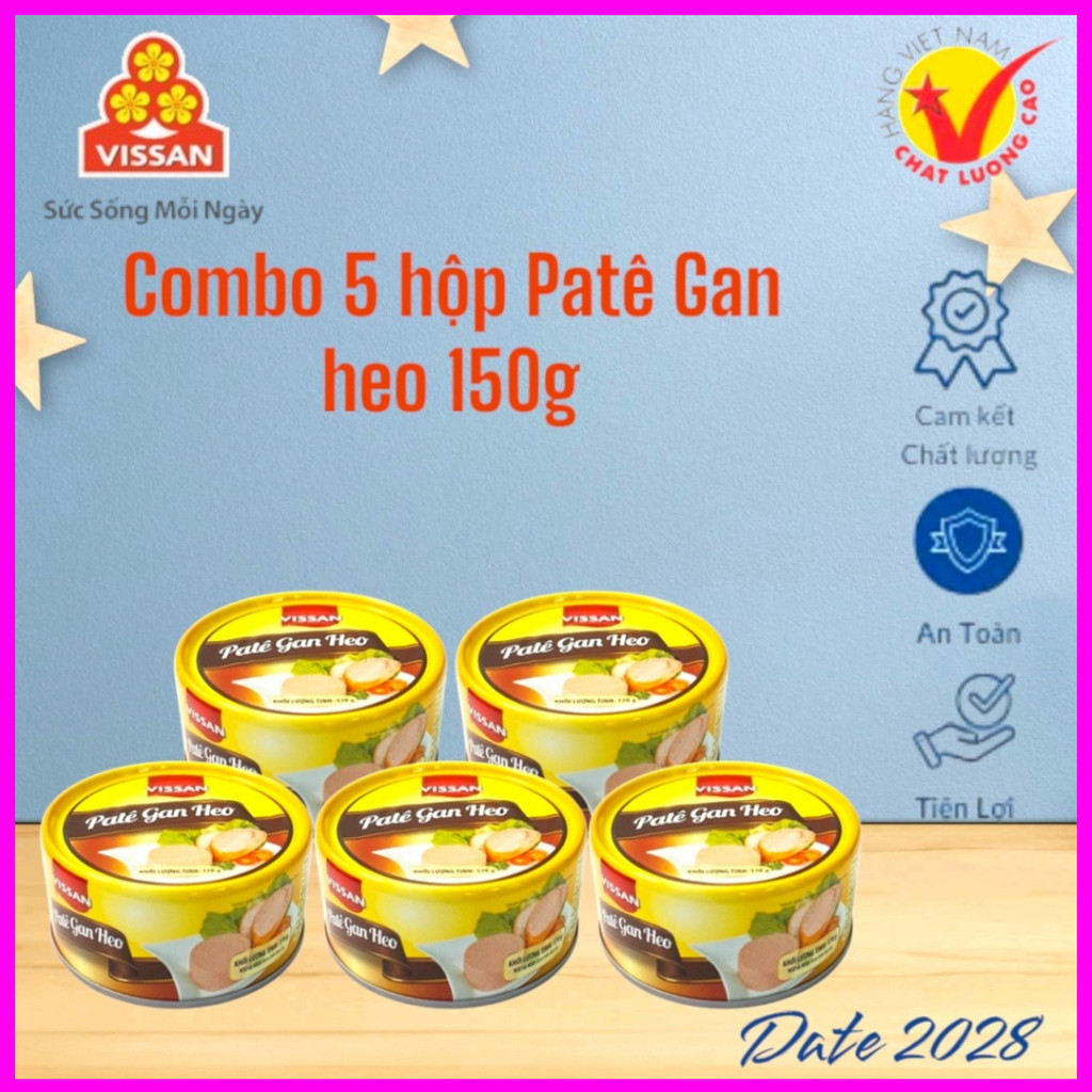 [ COMBO 5 HỘP ] Patê Gan Heo Vissan – Date 2028, HSD 36 Tháng, Ăn Liền Tiện Lợi
