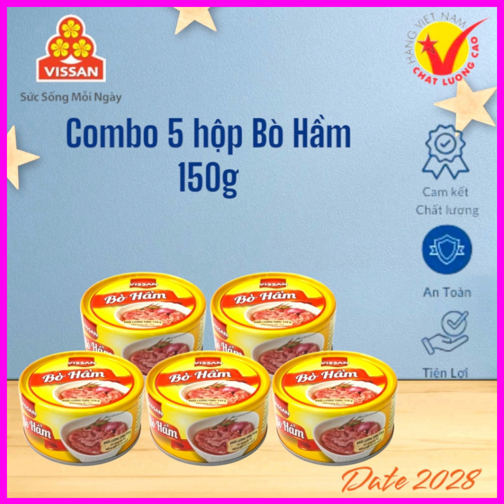 [ HỎA TỐC ] Combo 5 Hộp Bò Hầm Vissan – Date 2028, HSD 36 Tháng, Ăn Liền Tiện Lợi