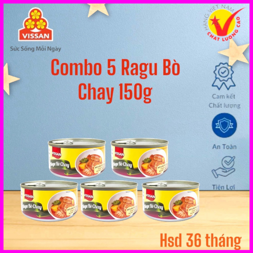 [Combo 5 Hộp] Ragu Bò Chay Vissan 170g – Chính Hãng Date 2028, HSD 36 Tháng, Ăn Liền Tiện Lợi