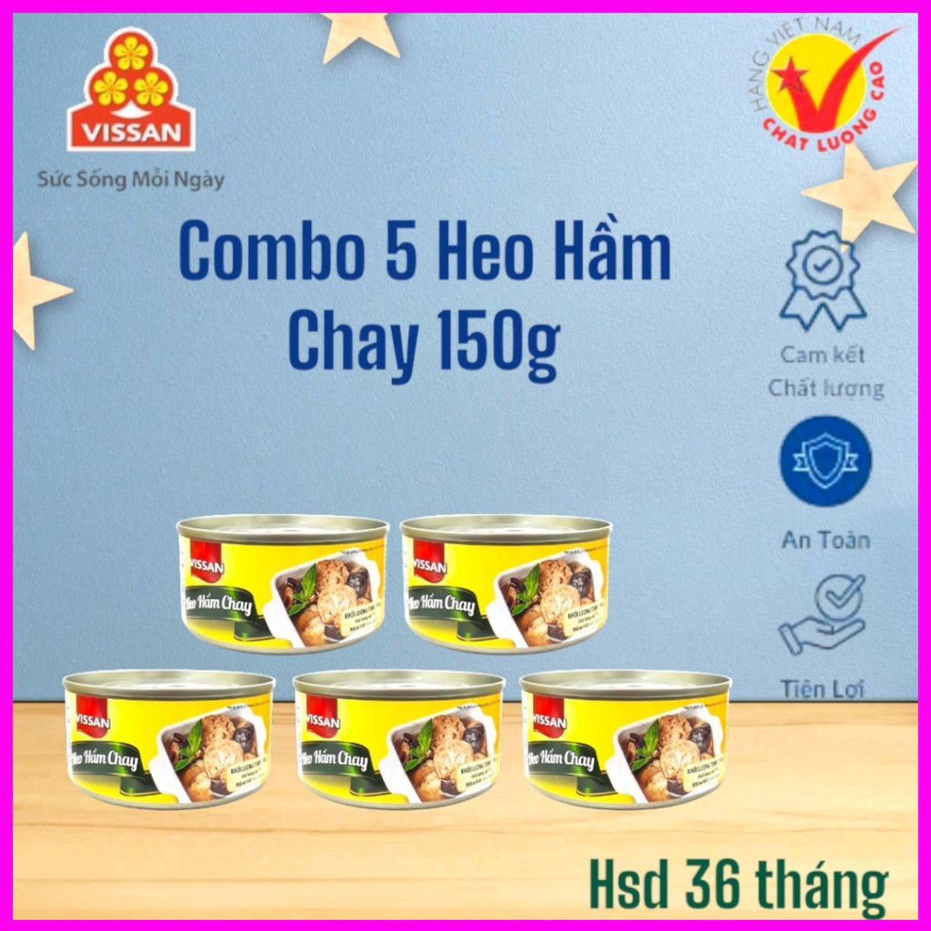 [Combo 5 Hộp] Heo Hầm Chay Vissan – Date 2028, HSD 36 Tháng, Ăn Liền Tiện Lợi