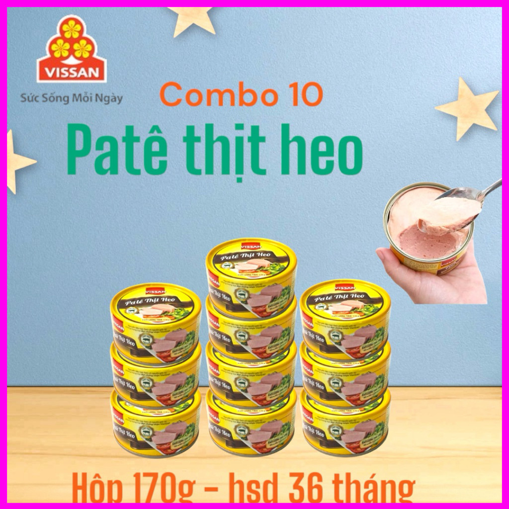 [Combo 10 Hộp] Patê Thịt Vissan – Date 2028, HSD 36 Tháng, Ăn Liền Tiện Lợi