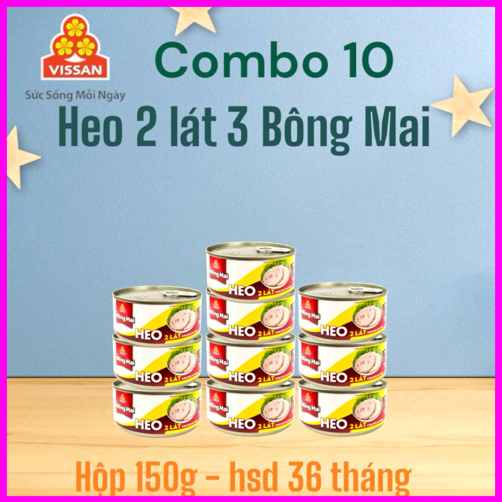 [Combo 10 Hộp] Heo 2 Lát 3 Bông Mai Vissan 150g – Chính Hãng Date 2028, HSD 36 Tháng, Ăn Liền Tiện Lợi