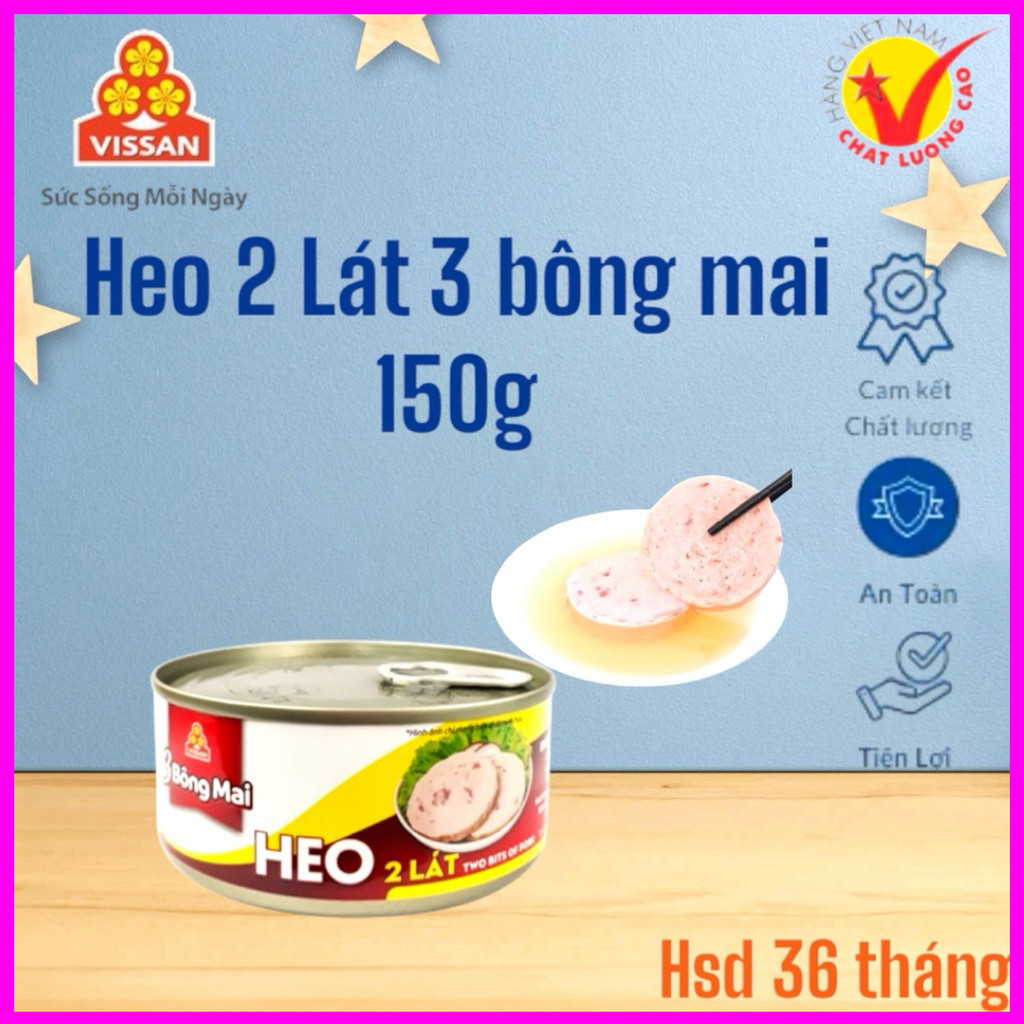 [Combo 10 Hộp] Heo 2 Lát 3 Bông Mai Vissan 150g – Chính Hãng Date 2028, HSD 36 Tháng, Ăn Liền Tiện Lợi