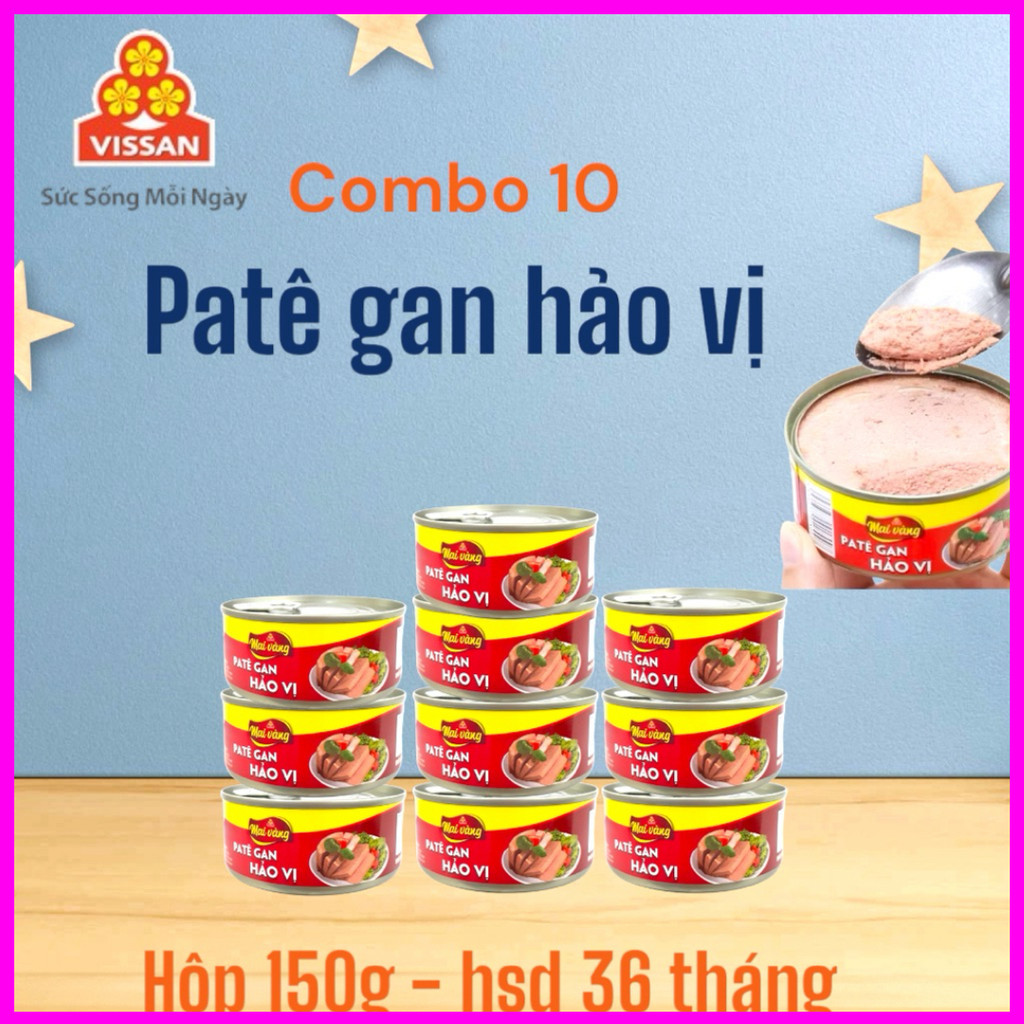 [ COMBO 10 HỘP ] Patê Gan Hảo Vị Vissan – Date 2029, HSD 36 Tháng, Ăn Liền Tiện Lợi
