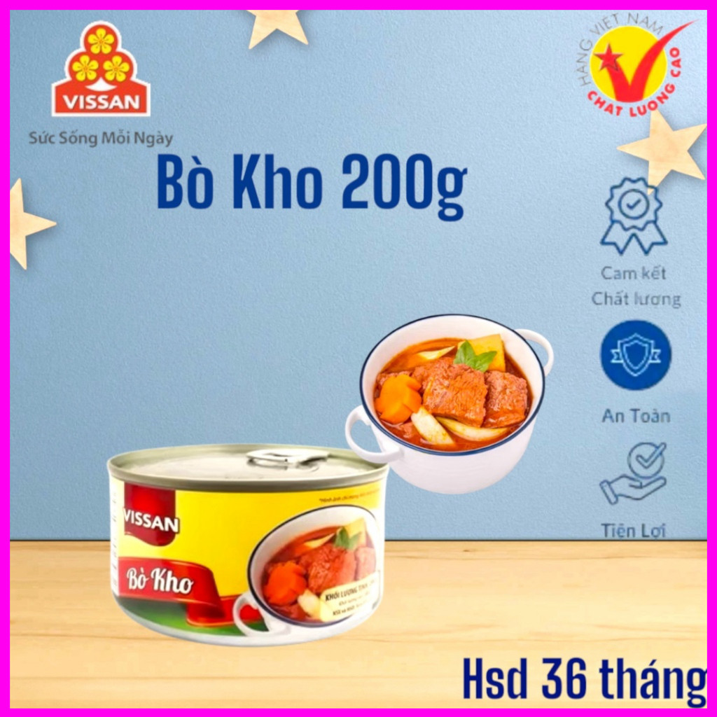 [ Combo 4 Hộp ] Bò Kho Vissan 200g – Chính Hãng Date 2029, HSD 36 Tháng, Ăn Liền Tiện Lợi