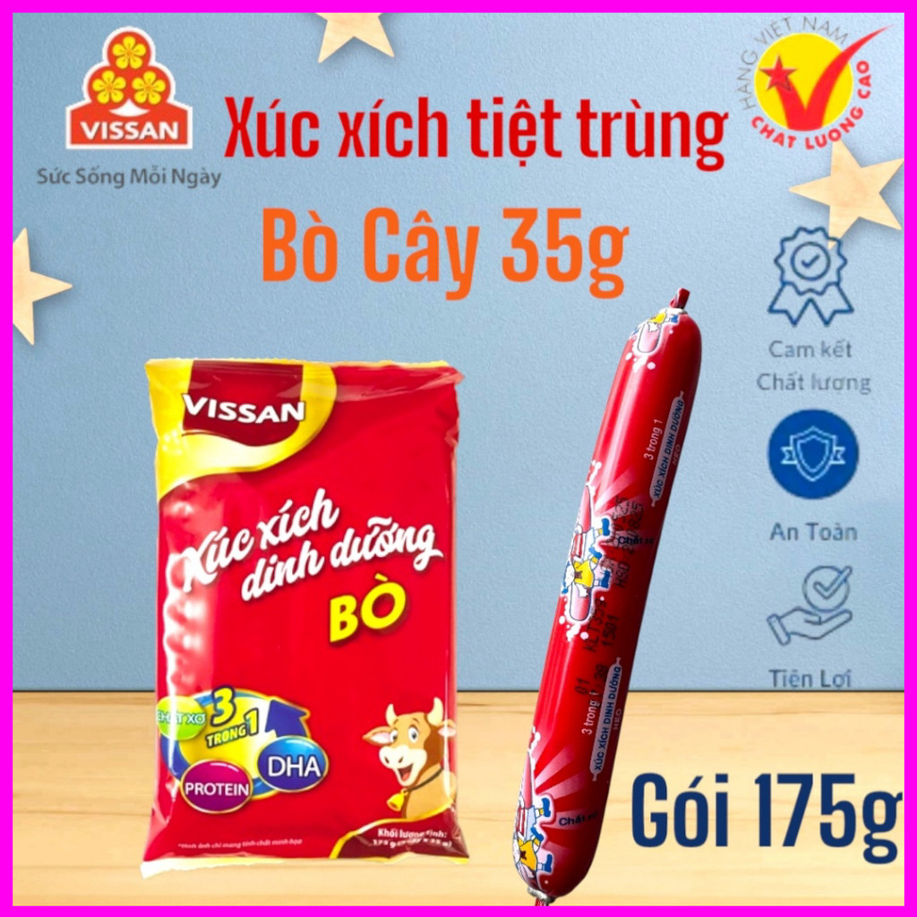 [Combo 5 gói] Xúc Xích Dinh Dưỡng Vissan Vị Bò Gói 175g – 5 Cây – Date Mới Nhất