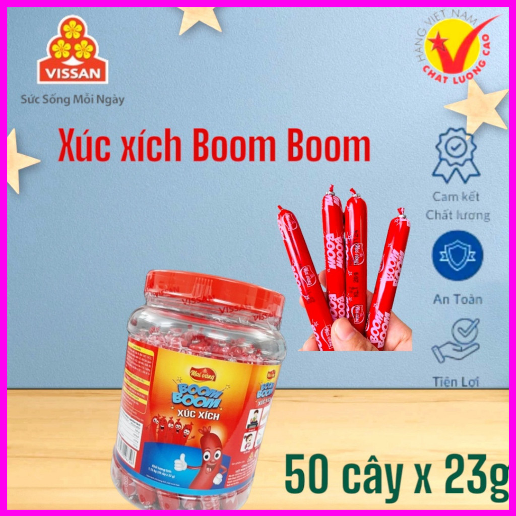 Hũ Xúc Xích Boom Boom 50 Cây – Xúc Xích Tiệt Trùng Ăn Liền 23g/Cây
