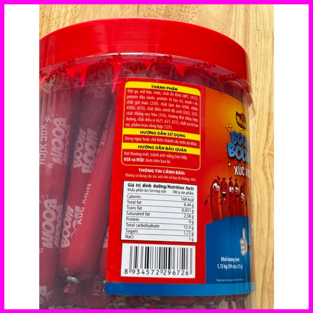 Hũ Xúc Xích Boom Boom 50 Cây – Xúc Xích Tiệt Trùng Ăn Liền 23g/Cây