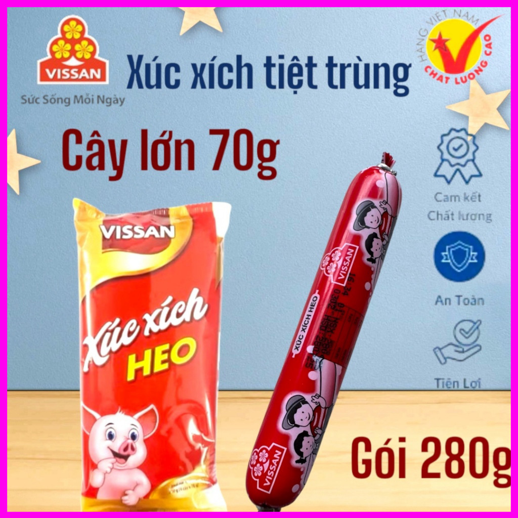[Combo 3 gói] Xúc Xích Tiệt Trùng Vissan – 4 Cây 70g, 280g gói  – Ăn Liền Ngon
