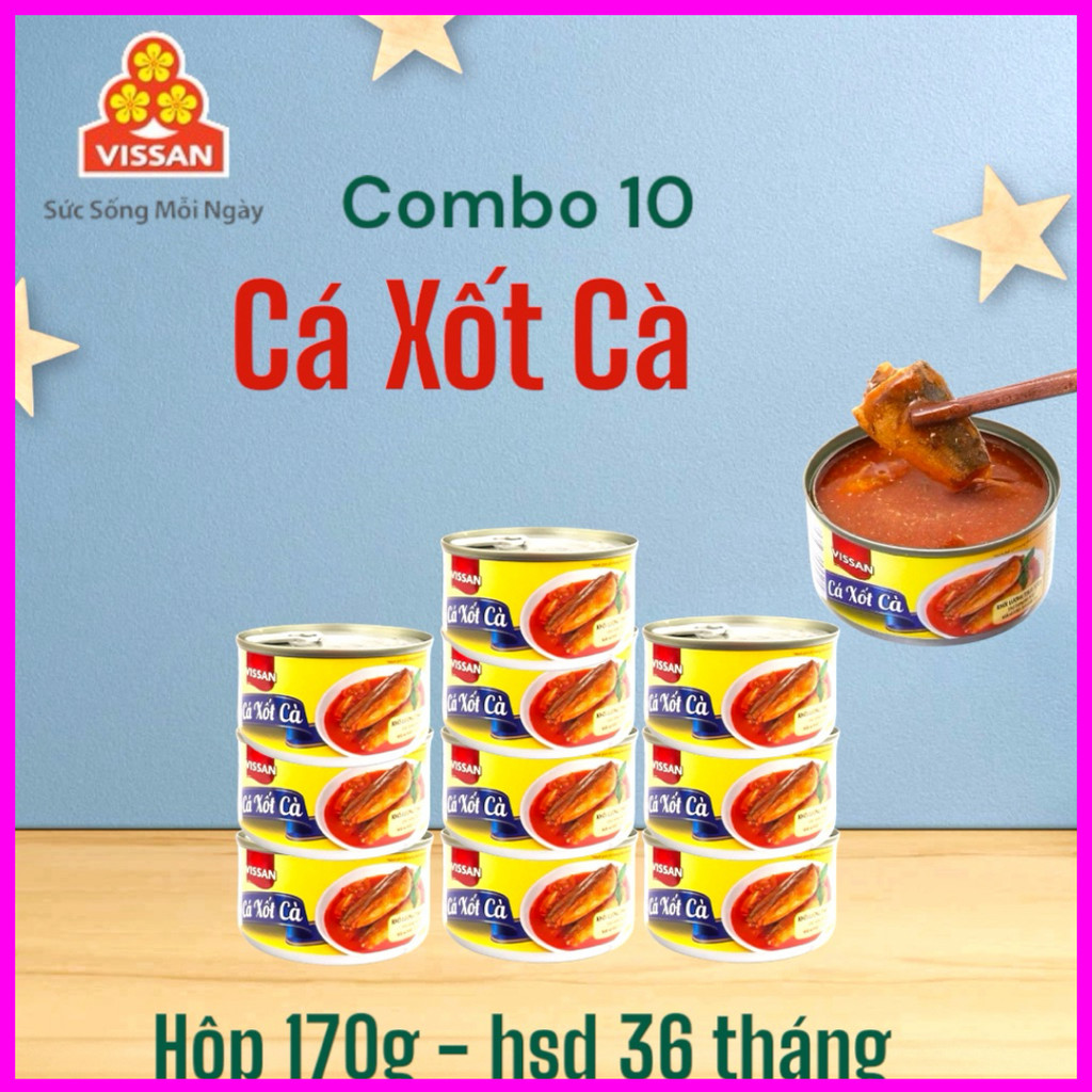[Combo 10 Hộp] Cá Xốt Cà Vissan – Date 2028, HSD 36 Tháng, Ăn Liền Tiện Lợi