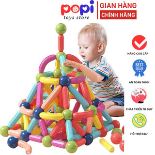 Bộ Xếp Hình Nam Châm 64 Chi Tiết – Đồ Chơi Học Tập An Toàn Giúp Bé Phát Triển Tư Duy - Thương Hiệu POPITOYS.