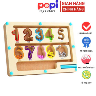 ```Bảng Gỗ Montessori Dạy Số Đếm Và Màu Sắc Kèm Trò Chơi Mê Cung Nam Châm Hình Khủng Long Dành Cho Trẻ Em - POPITOYS```