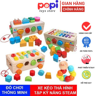 Đồ Chơi Gỗ Xe Kéo Thả Số & Hình Khối – Hỗ Trợ Bé Nhận Biết Số, Màu Sắc, Phát Triển Kỹ Năng Toàn Diện - POPITOYS