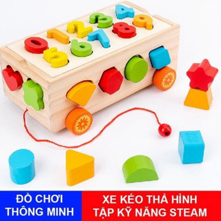Đồ Chơi Gỗ Xe Kéo Thả Số & Hình Khối – Hỗ Trợ Bé Nhận Biết Số, Màu Sắc, Phát Triển Kỹ Năng Toàn Diện - POPITOYS