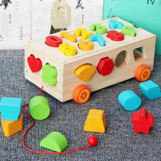 Đồ Chơi Gỗ Xe Kéo Thả Số & Hình Khối – Hỗ Trợ Bé Nhận Biết Số, Màu Sắc, Phát Triển Kỹ Năng Toàn Diện - POPITOYS