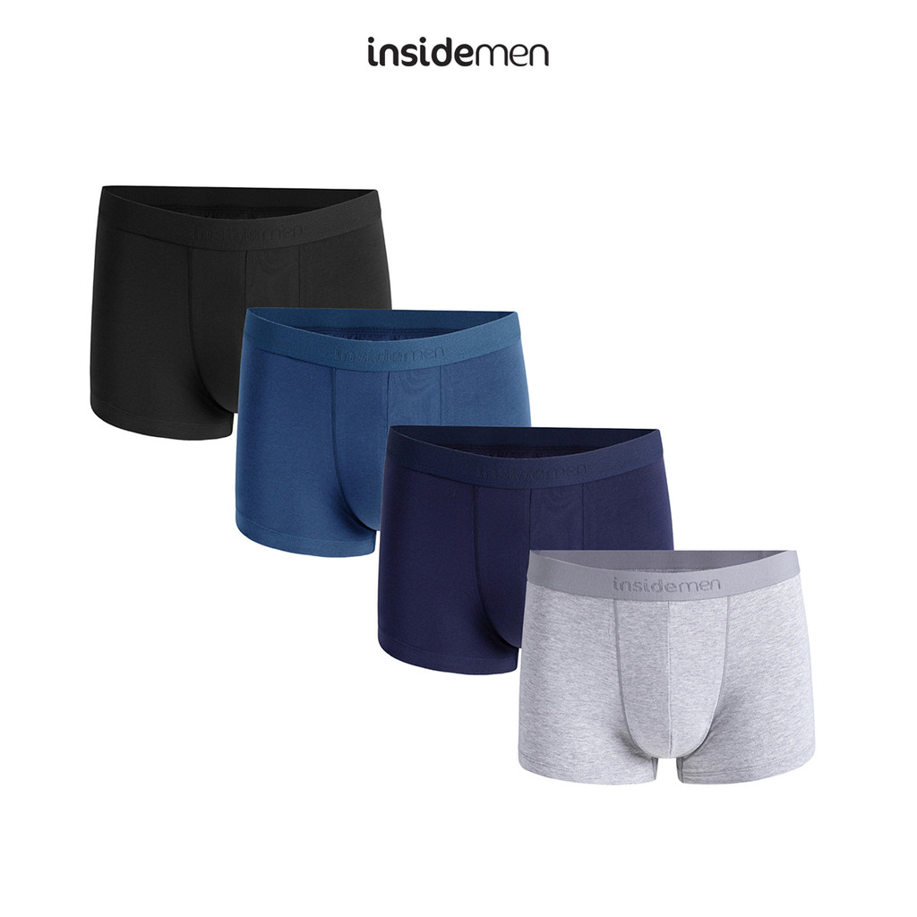 Quần lót nam boxer INSIDEMEN cạp chun co giãn đủ size, chất cotton mềm mại, thoáng mát IBX015