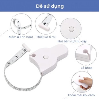 Thước Dây Dạng Hộp Tự Rút – Combo 2 Cái – Đo Vòng Eo, Vải Vóc, Đồ Đạc – Có Khe Đọc Số, Chốt Khóa