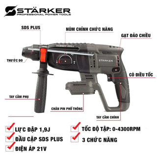 Thân Máy Khoan Bê Tông Dùng Pin STARKER SK-26-HM5025GR - Pin Phổ Thông Makita - Hàng Cao Cấp - Bảo Hành Chính Hãng