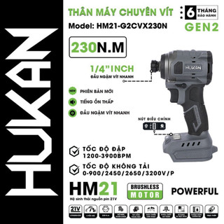Thân máy chuyên vít pin Hukan 230N, 4 Tốc độ, Không chổi than, Chân pin phổ thông 4CM