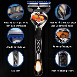 Dao cạo râu 5 lưỡi kèm hộp, dao cạo râu kiểu Đức cho nam kèm lưỡi dao sắc không đau rát cho da mặt, máy cạo râu DCR01