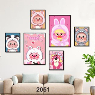 Tranh trang trí phòng ngủ trẻ em tone hồng bánh bèo dễ thương decor phòng khách phòng ngủ Táo Decor