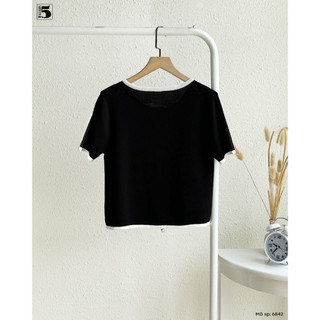 Áo phông nữ basic cổ tròn tay ngắn phối viền màu thời trang Twentyfive Fashion - 6842