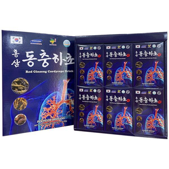 Nước Bổ Phổi Hàn Quốc - Hồng Sâm và Đông Trùng Hạ Thảo Hỗ Trợ Bổ Phổi Pocheon Hộp 30 Gói x 70ml
