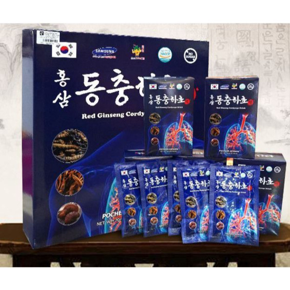 Nước Bổ Phổi Hàn Quốc - Hồng Sâm và Đông Trùng Hạ Thảo Hỗ Trợ Bổ Phổi Pocheon Hộp 30 Gói x 70ml