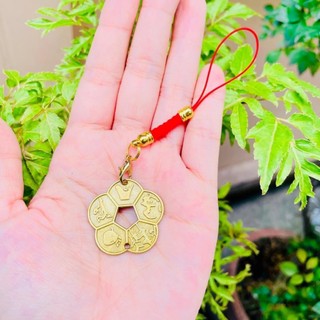 Dây Treo Đồng Xu Hoa Mai 5 Cánh Mạ Vàng 3cm, Treo Điện Thoại , treo cửa nhà , túi xách